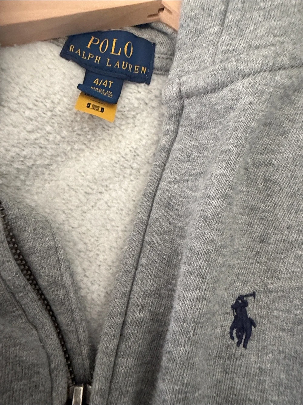 Ralph Lauren Kids Heather Gray Hooded Zip Sweatshirt 4 Years